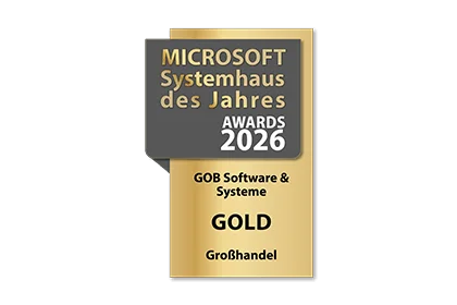 Bestes ERP des Jahres: Gold für GOB im Großhandel 2026 Siegel „Microsoft-Systemhaus des Jahres 2026“: Gold in der Kategorie Großhandel für GOB.