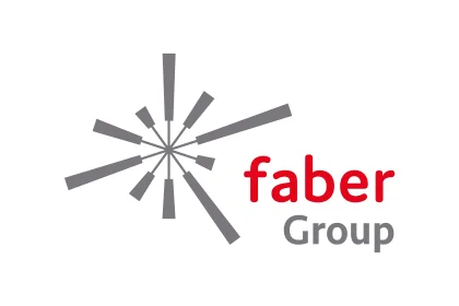 Logo of the Faber Group BV Faber Group logo with grey ray motif and ‘faber Group’ lettering in red and grey.